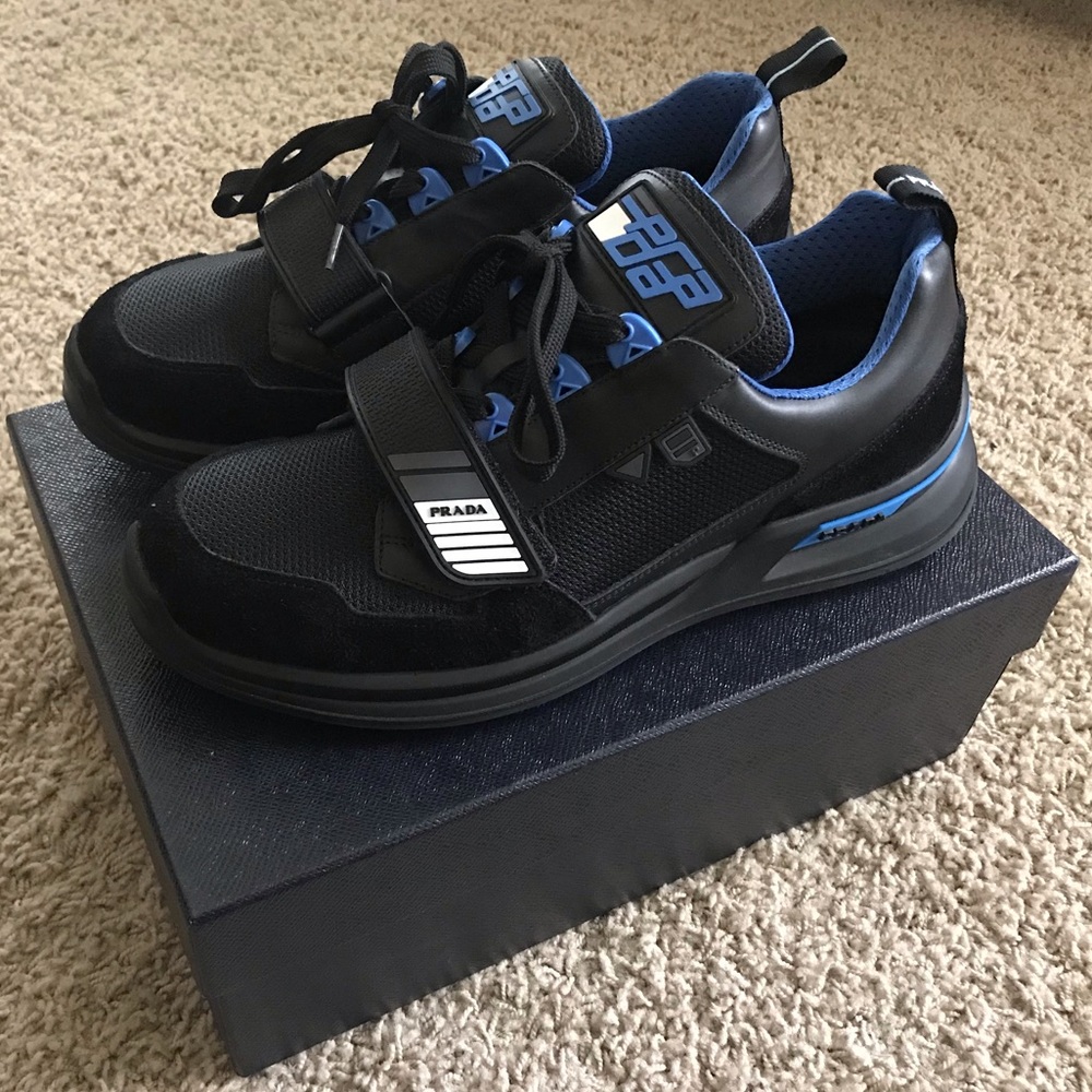 Prada Mechano Leather Sneakers w/ Rubber Details